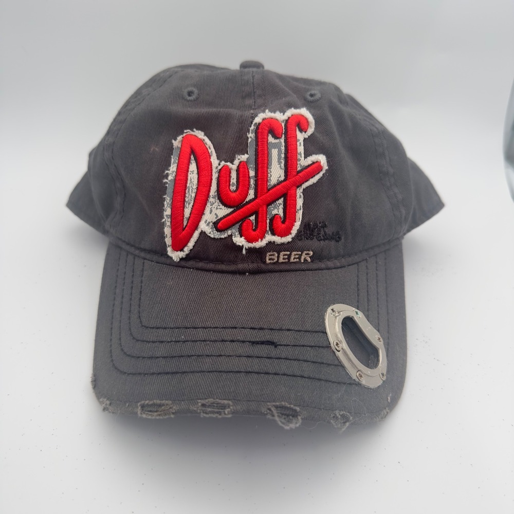 The Simpsons Duff Beer Hat with Bottle Opener Distressed Grey Snapback Cap